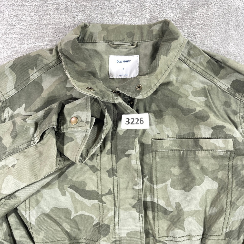 Old Navy Utility Jacket Women Size M Green Camouflage Full Zip Drawstring Waist